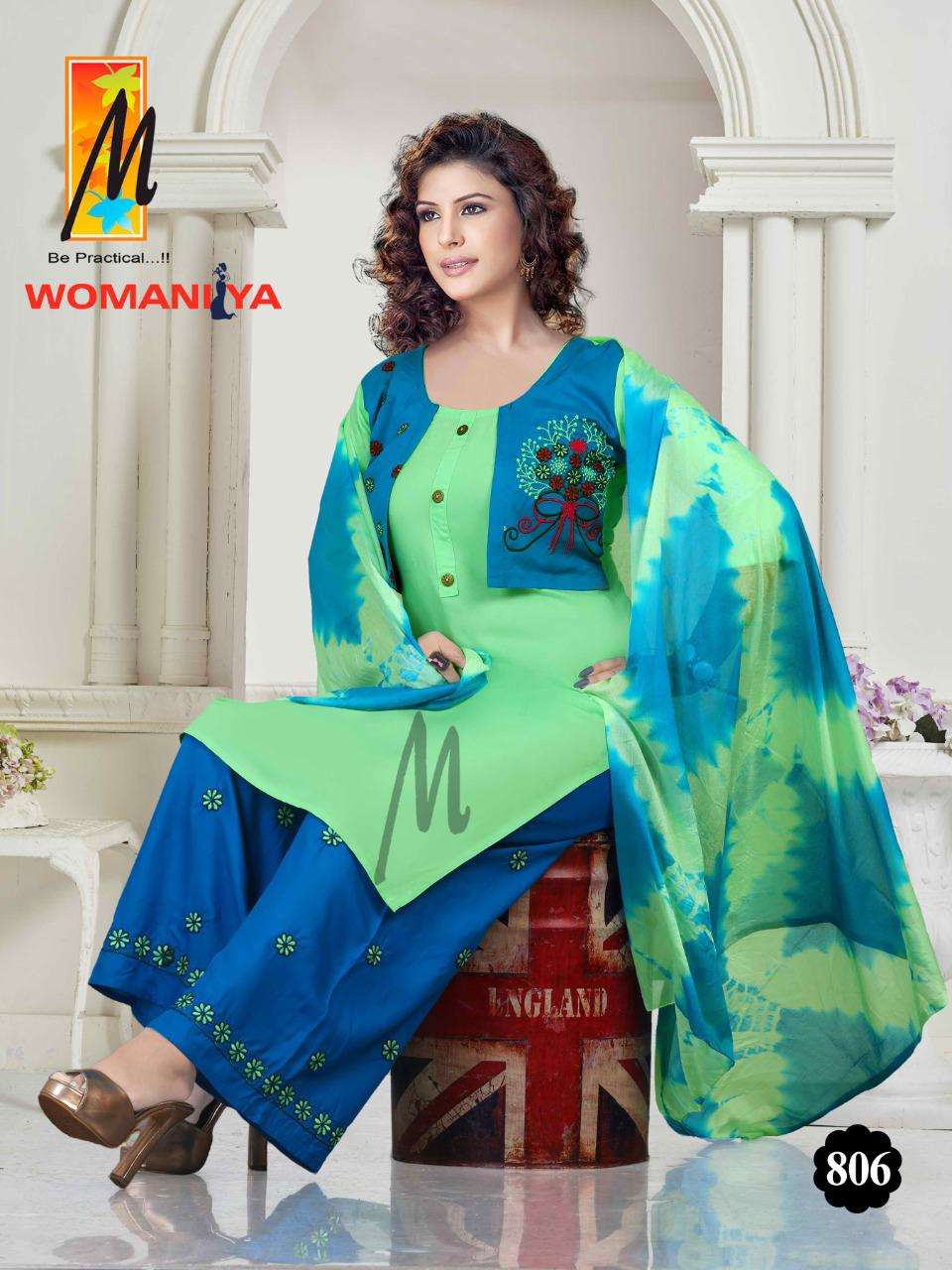 WOMANIYA BY M BE PRACTICAL 801 TO 808 SERIES BEAUTIFUL SUITS COLORFUL STYLISH FANCY CASUAL WEAR & ETHNIC WEAR RAYON WITH WORK DRESSES AT WHOLESALE PRICE