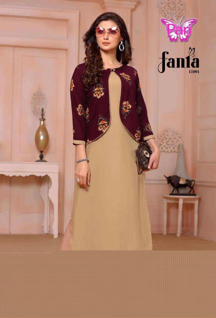FANTA VOL-11 BY PARI 11001 TO 11008 SERIES DESIGNER STYLISH FANCY COLORFUL BEAUTIFUL PARTY WEAR & ETHNIC WEAR COLLECTION RAYON KURTIS WITH KOTI AT WHOLESALE PRICE