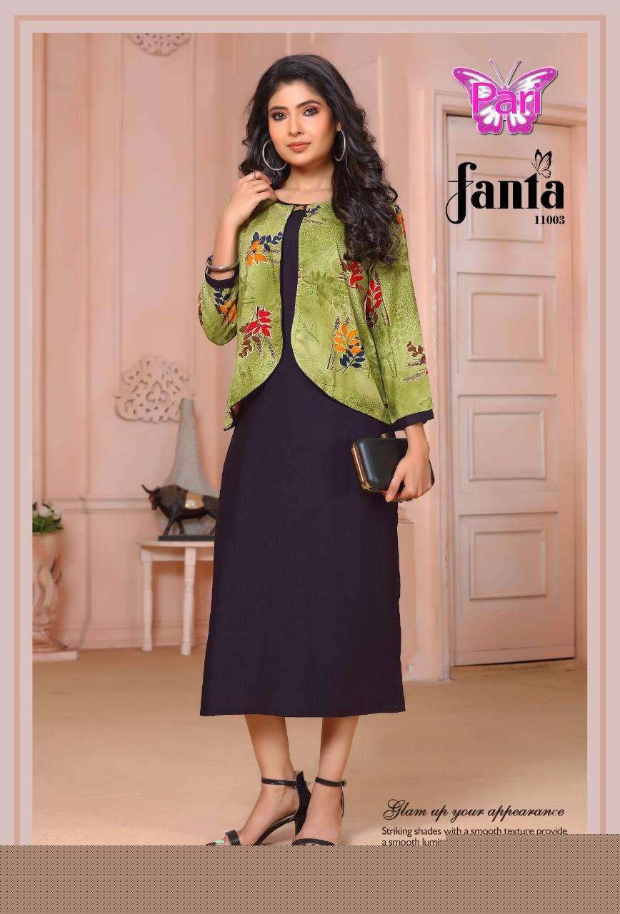 FANTA VOL-11 BY PARI 11001 TO 11008 SERIES DESIGNER STYLISH FANCY COLORFUL BEAUTIFUL PARTY WEAR & ETHNIC WEAR COLLECTION RAYON KURTIS WITH KOTI AT WHOLESALE PRICE