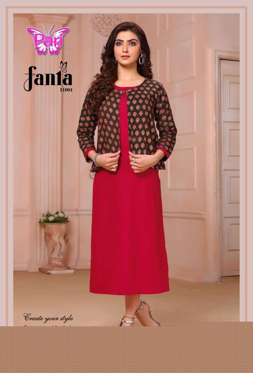 FANTA VOL-11 BY PARI 11001 TO 11008 SERIES DESIGNER STYLISH FANCY COLORFUL BEAUTIFUL PARTY WEAR & ETHNIC WEAR COLLECTION RAYON KURTIS WITH KOTI AT WHOLESALE PRICE