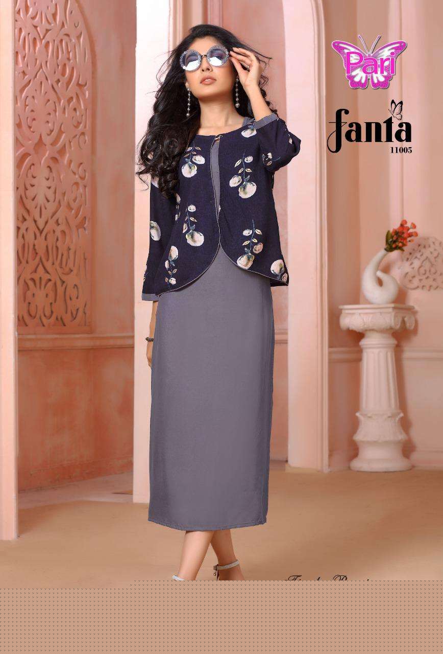 FANTA VOL-11 BY PARI 11001 TO 11008 SERIES DESIGNER STYLISH FANCY COLORFUL BEAUTIFUL PARTY WEAR & ETHNIC WEAR COLLECTION RAYON KURTIS WITH KOTI AT WHOLESALE PRICE