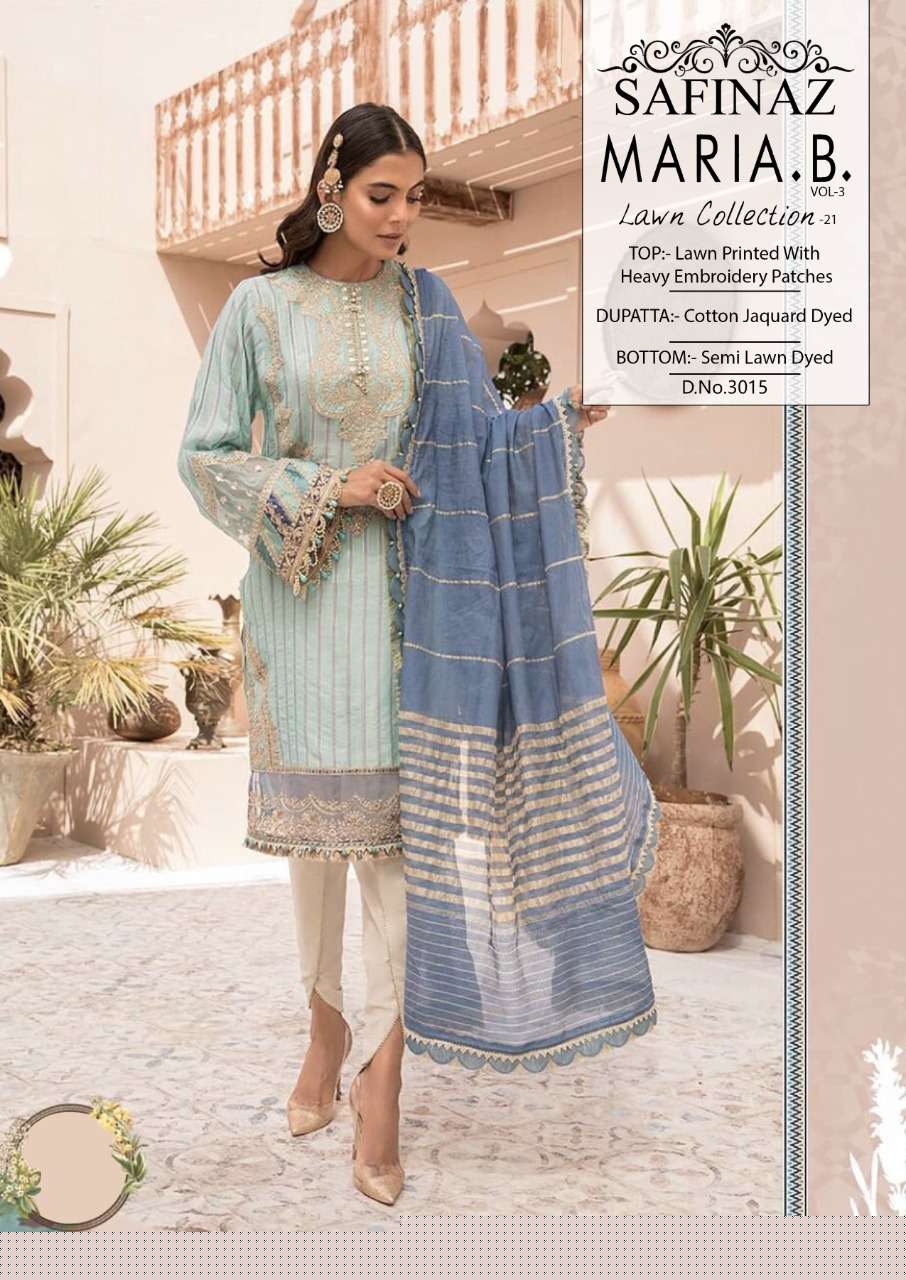 MARIA.B. VOL-3 BY SAFINAZ 3013 TO 3016 SERIES PAKISTANI WEAR COLLECTION BEAUTIFUL STYLISH FANCY COLORFUL PARTY WEAR & OCCASIONAL WEAR LAWN DYED WITH EMBROIDERED DRESSES AT WHOLESALE PRICE