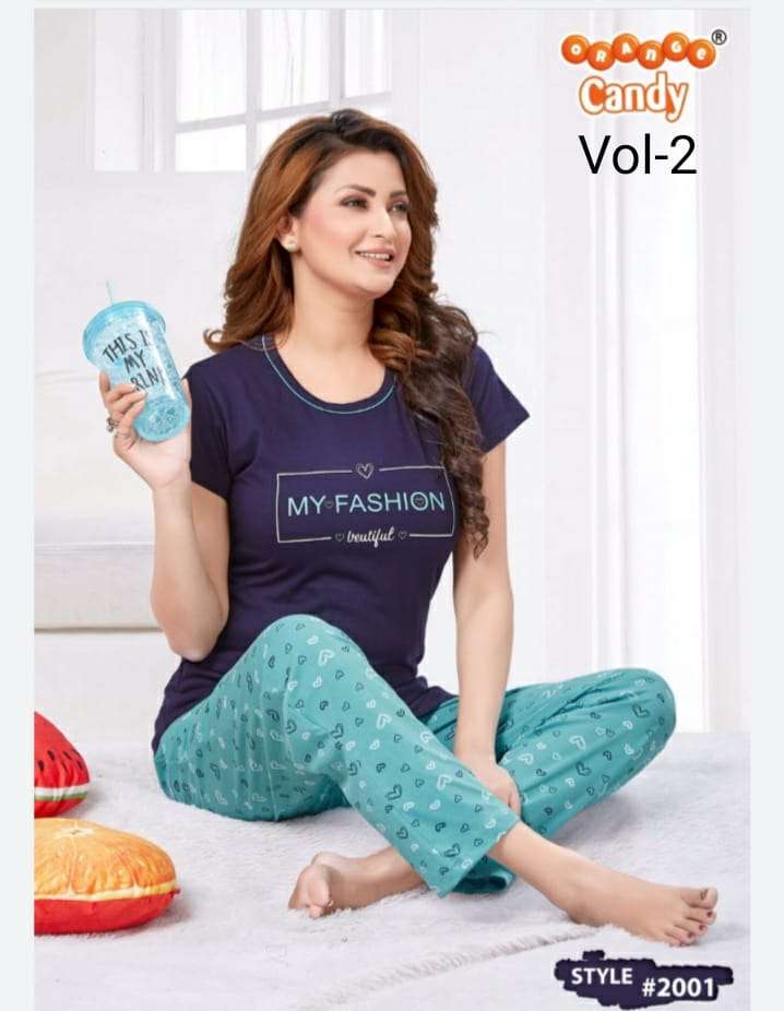 2001 VOL-2 BY ORANGE CANDY 201 TO 206 SERIES BEAUTIFUL STYLISH FANCY COLORFUL CASUAL WEAR & ETHNIC WEAR HOSIERY COTTON TOPS AND BOTTOM AT WHOLESALE PRICE
