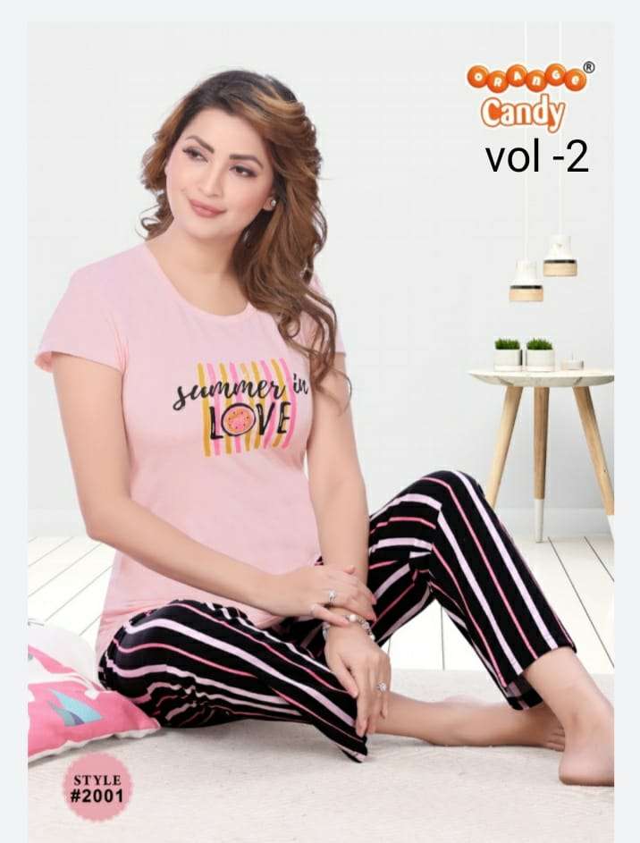 2001 VOL-2 BY ORANGE CANDY 201 TO 206 SERIES BEAUTIFUL STYLISH FANCY COLORFUL CASUAL WEAR & ETHNIC WEAR HOSIERY COTTON TOPS AND BOTTOM AT WHOLESALE PRICE