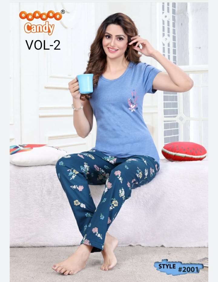 2001 VOL-2 BY ORANGE CANDY 201 TO 206 SERIES BEAUTIFUL STYLISH FANCY COLORFUL CASUAL WEAR & ETHNIC WEAR HOSIERY COTTON TOPS AND BOTTOM AT WHOLESALE PRICE