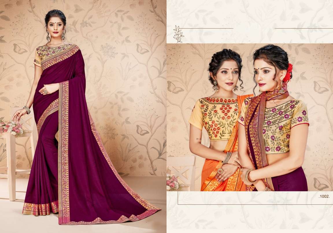 ANAISHA BY RANJNA 1001 TO 1008 SERIES INDIAN TRADITIONAL WEAR COLLECTION BEAUTIFUL STYLISH FANCY COLORFUL PARTY WEAR & OCCASIONAL WEAR VICHITRA SILK SAREES AT WHOLESALE PRICE