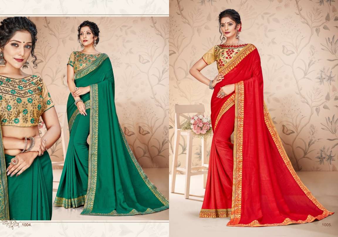 ANAISHA BY RANJNA 1001 TO 1008 SERIES INDIAN TRADITIONAL WEAR COLLECTION BEAUTIFUL STYLISH FANCY COLORFUL PARTY WEAR & OCCASIONAL WEAR VICHITRA SILK SAREES AT WHOLESALE PRICE