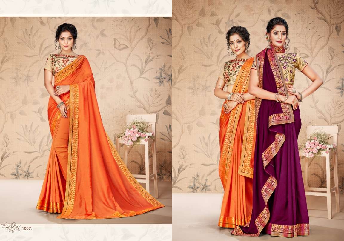 ANAISHA BY RANJNA 1001 TO 1008 SERIES INDIAN TRADITIONAL WEAR COLLECTION BEAUTIFUL STYLISH FANCY COLORFUL PARTY WEAR & OCCASIONAL WEAR VICHITRA SILK SAREES AT WHOLESALE PRICE