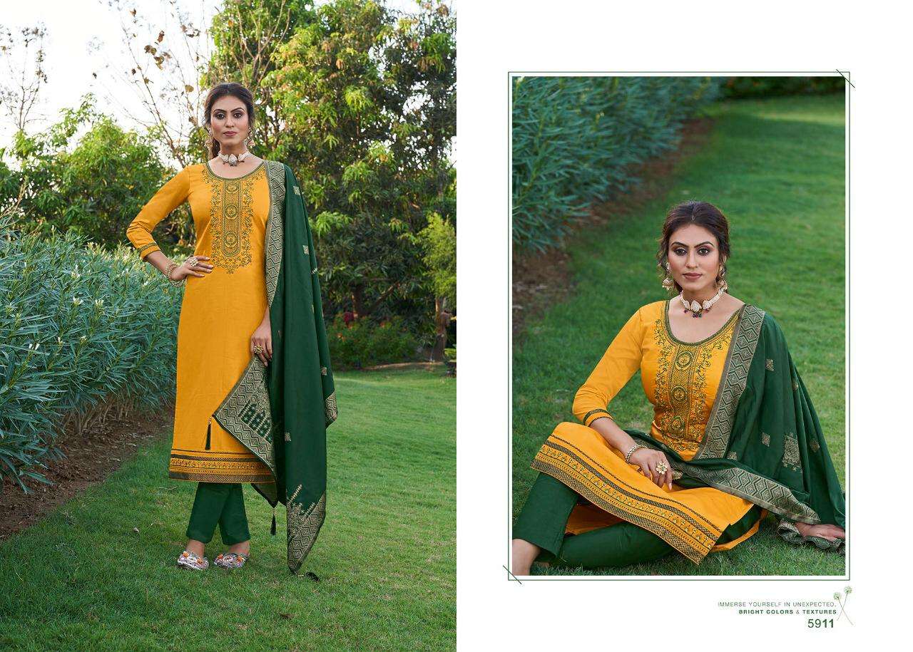 VIRASAT VOL-9 BY KESSI FABRICS 5911 TO 5918 SERIES BEAUTIFUL SUITS STYLISH FANCY COLORFUL PARTY WEAR & OCCASIONAL WEAR JAM SILK WITH KATHLI WORK DRESSES AT WHOLESALE PRICE