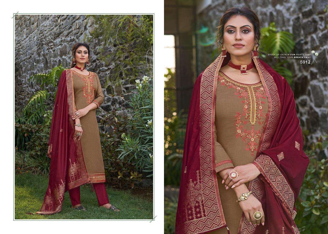 VIRASAT VOL-9 BY KESSI FABRICS 5911 TO 5918 SERIES BEAUTIFUL SUITS STYLISH FANCY COLORFUL PARTY WEAR & OCCASIONAL WEAR JAM SILK WITH KATHLI WORK DRESSES AT WHOLESALE PRICE