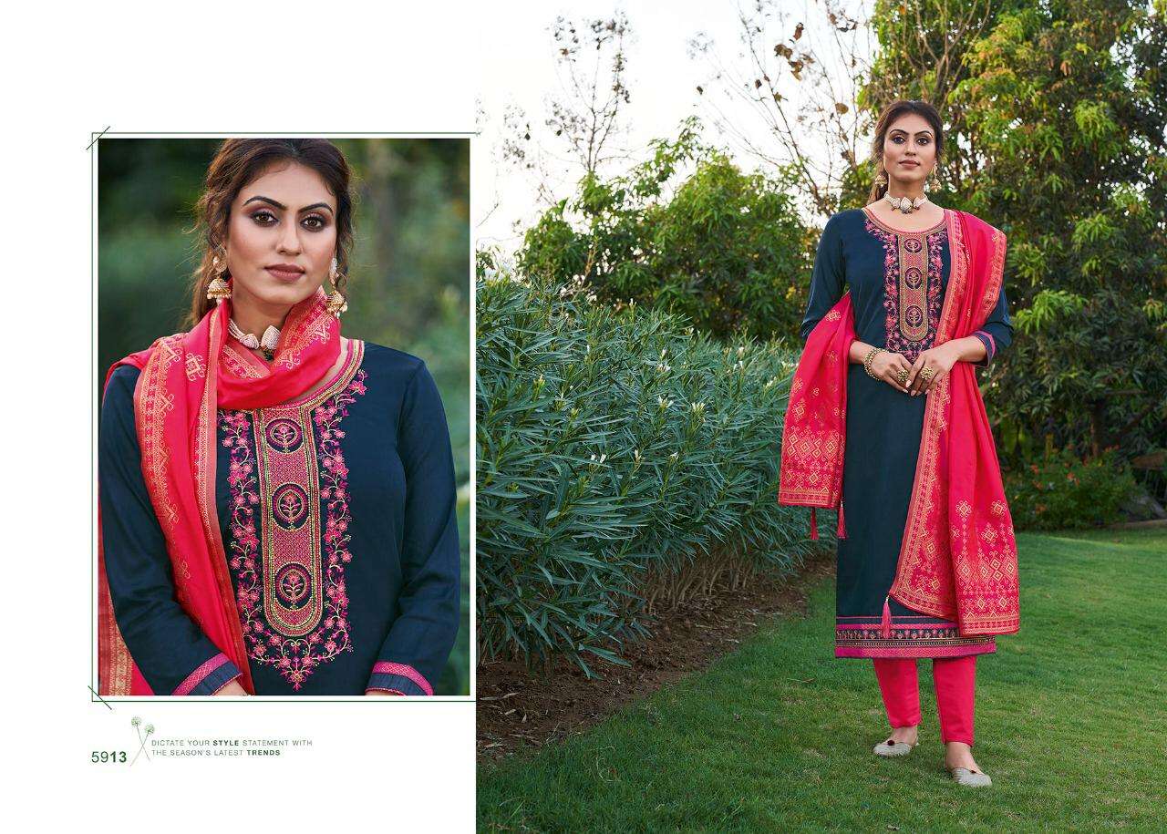 VIRASAT VOL-9 BY KESSI FABRICS 5911 TO 5918 SERIES BEAUTIFUL SUITS STYLISH FANCY COLORFUL PARTY WEAR & OCCASIONAL WEAR JAM SILK WITH KATHLI WORK DRESSES AT WHOLESALE PRICE