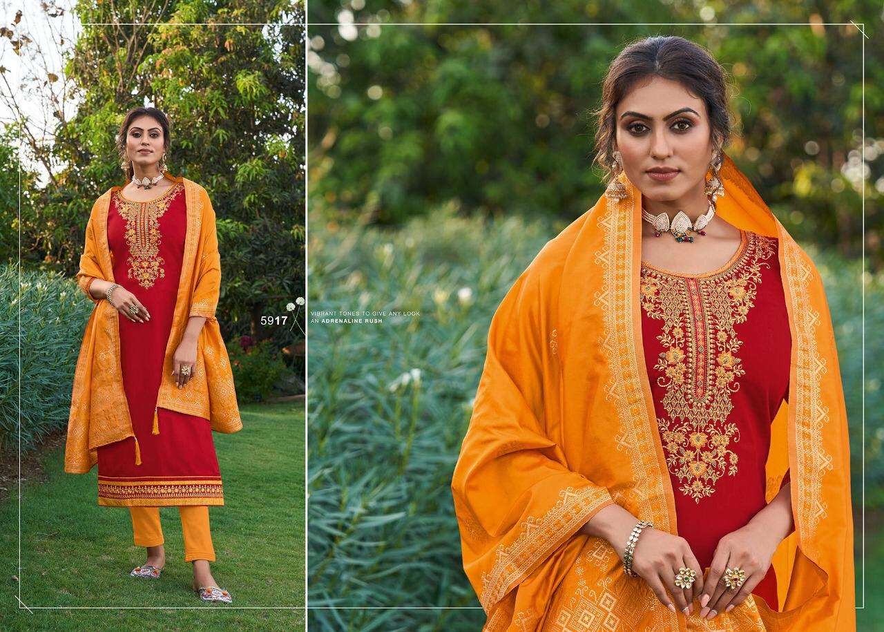 VIRASAT VOL-9 BY KESSI FABRICS 5911 TO 5918 SERIES BEAUTIFUL SUITS STYLISH FANCY COLORFUL PARTY WEAR & OCCASIONAL WEAR JAM SILK WITH KATHLI WORK DRESSES AT WHOLESALE PRICE