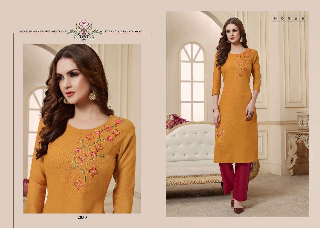NARI BY NORAH 2032 TO 2037 SERIES DESIGNER STYLISH FANCY COLORFUL BEAUTIFUL PARTY WEAR & ETHNIC WEAR COLLECTION COTTON EMBROIDERY KURTIS WITH BOTTOM AT WHOLESALE PRICE