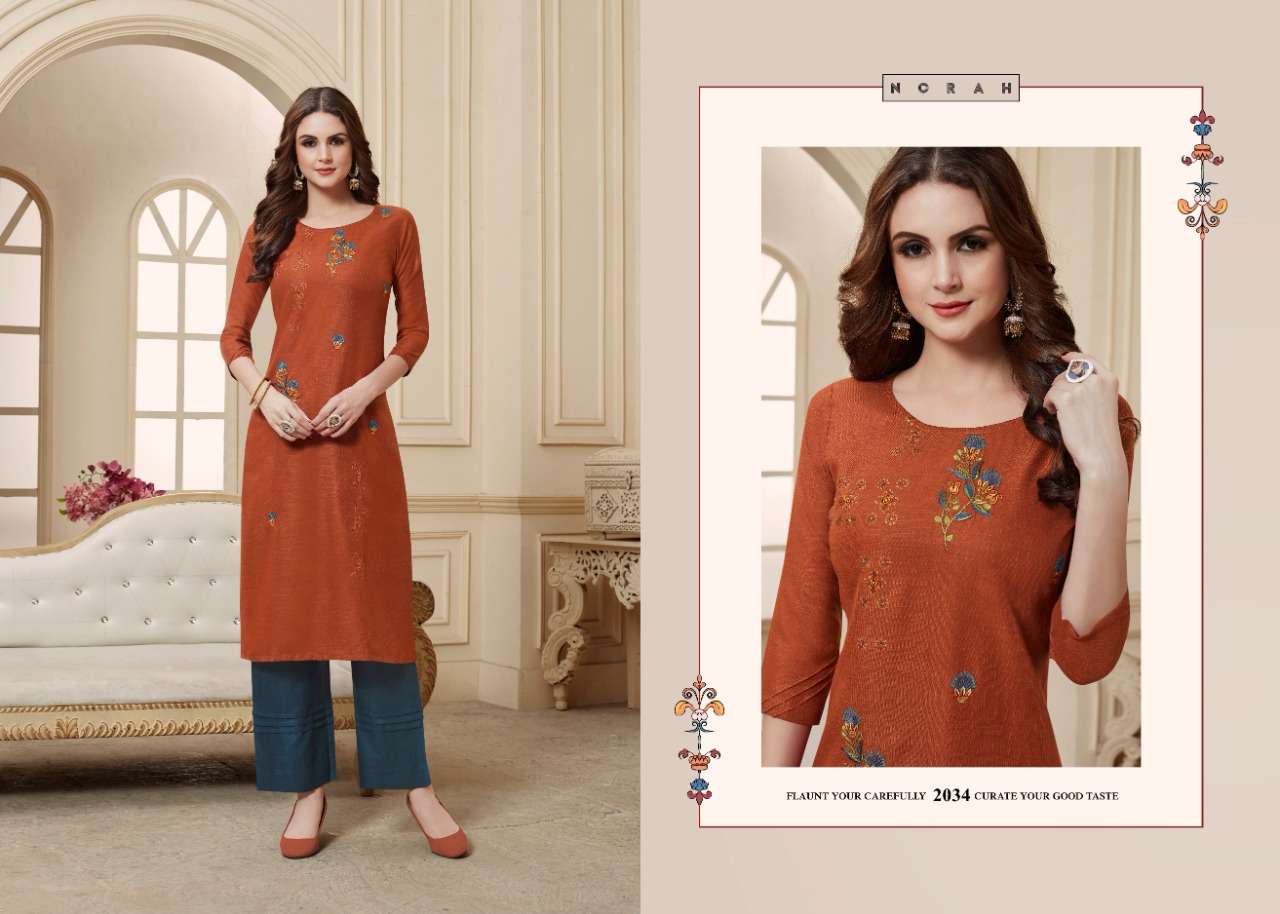 NARI BY NORAH 2032 TO 2037 SERIES DESIGNER STYLISH FANCY COLORFUL BEAUTIFUL PARTY WEAR & ETHNIC WEAR COLLECTION COTTON EMBROIDERY KURTIS WITH BOTTOM AT WHOLESALE PRICE