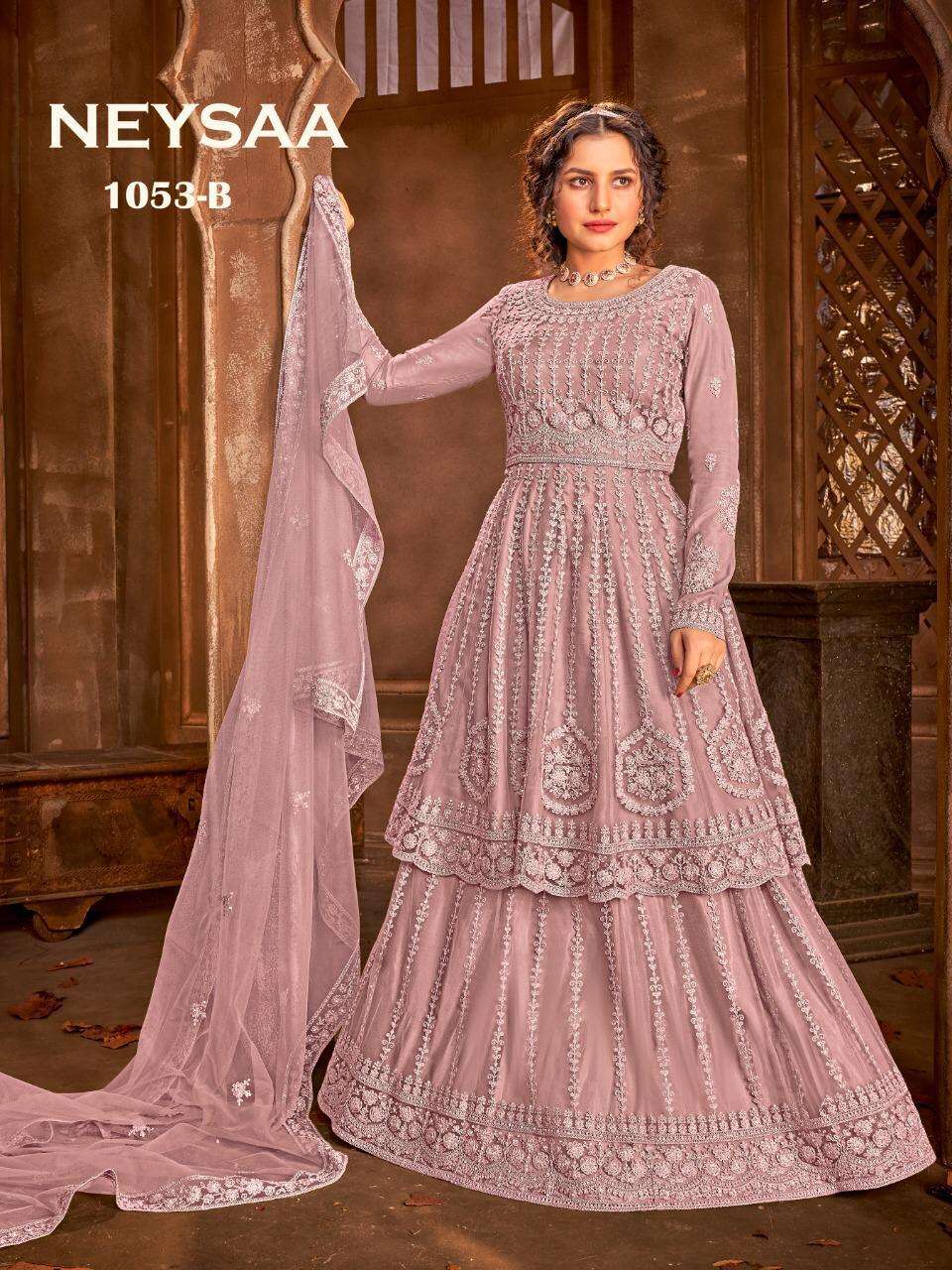 NEYSAA BY AVIGHAYA 1053 TO 1053-C SERIES BEAUTIFUL STYLISH ANARKALI SUITS FANCY COLORFUL CASUAL WEAR & ETHNIC WEAR & READY TO WEAR NET EMBROIDERED DRESSES AT WHOLESALE PRICE