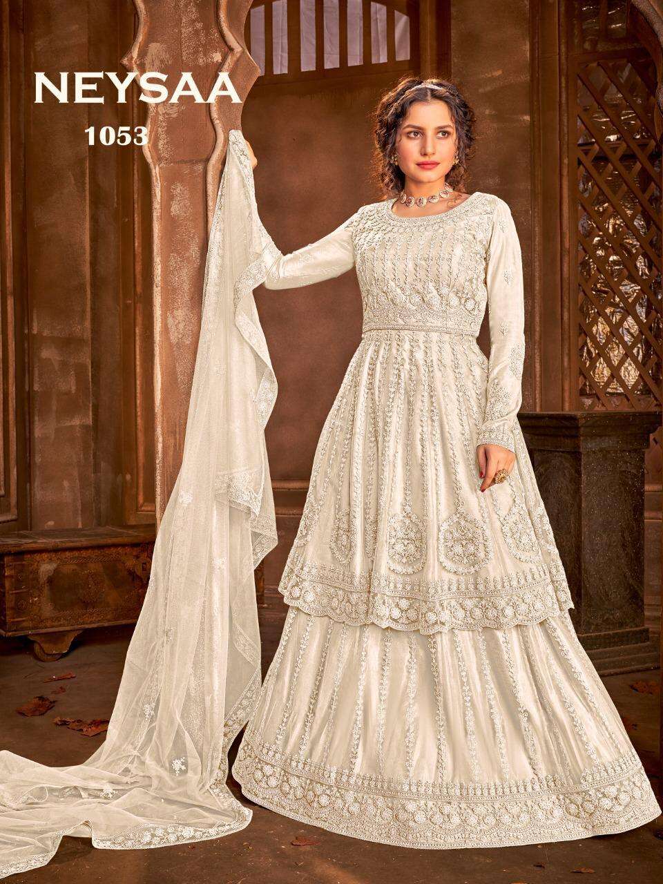 NEYSAA BY AVIGHAYA 1053 TO 1053-C SERIES BEAUTIFUL STYLISH ANARKALI SUITS FANCY COLORFUL CASUAL WEAR & ETHNIC WEAR & READY TO WEAR NET EMBROIDERED DRESSES AT WHOLESALE PRICE