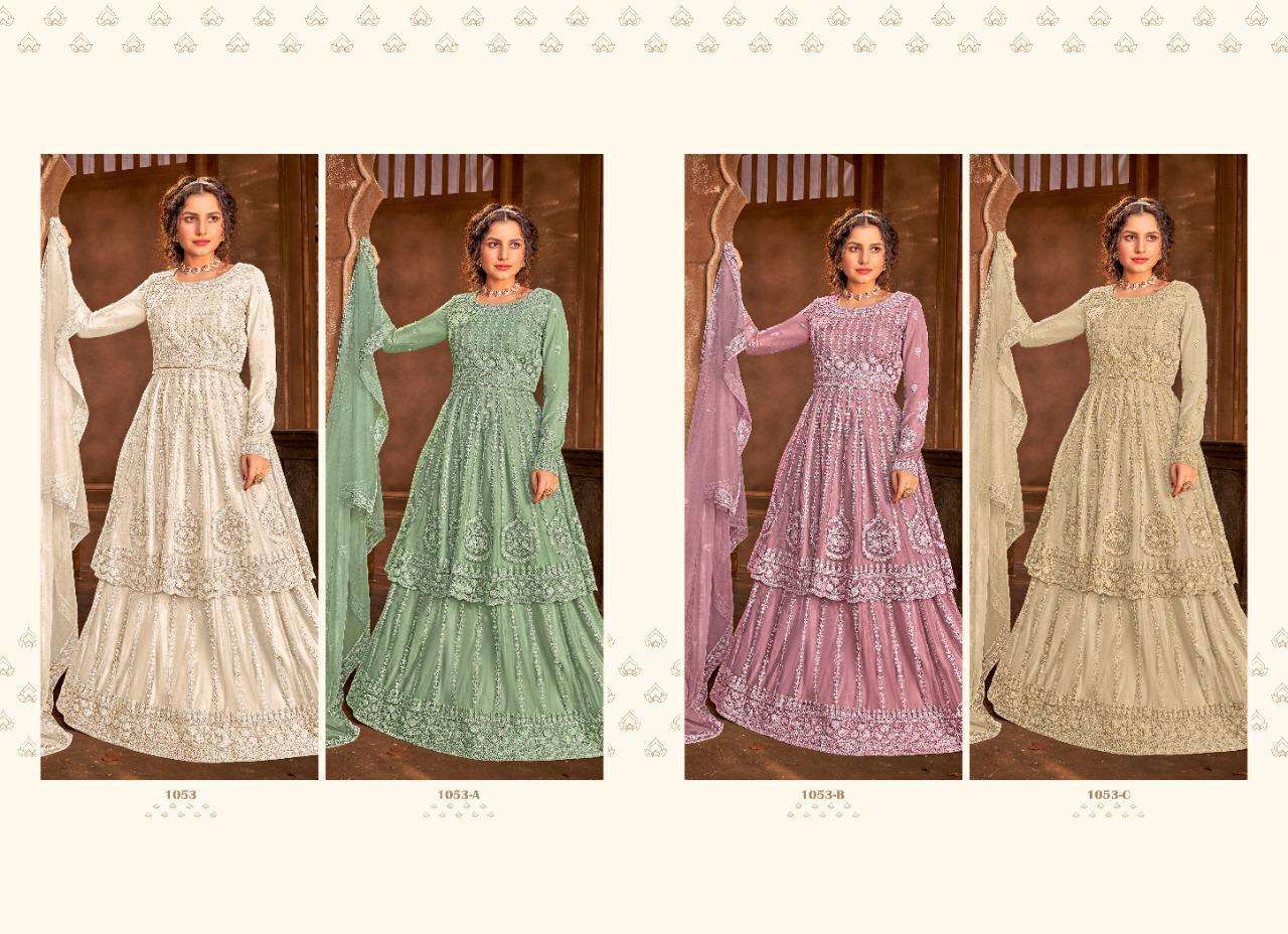 NEYSAA BY AVIGHAYA 1053 TO 1053-C SERIES BEAUTIFUL STYLISH ANARKALI SUITS FANCY COLORFUL CASUAL WEAR & ETHNIC WEAR & READY TO WEAR NET EMBROIDERED DRESSES AT WHOLESALE PRICE