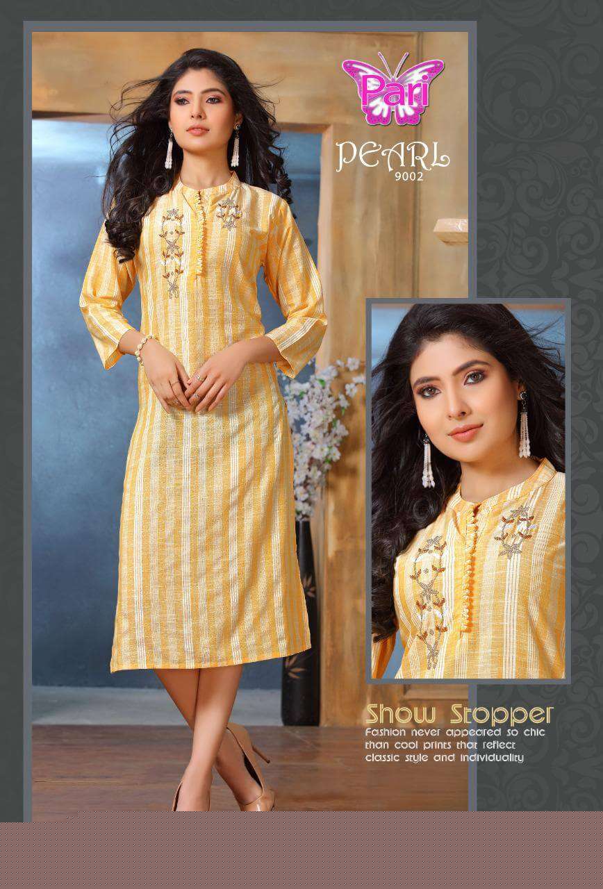 PEARL VOL-9 BY PARI 9001 TO 9008 SERIES DESIGNER STYLISH FANCY COLORFUL BEAUTIFUL PARTY WEAR & ETHNIC WEAR COLLECTION HEAVY RAYON KURTIS AT WHOLESALE PRICE