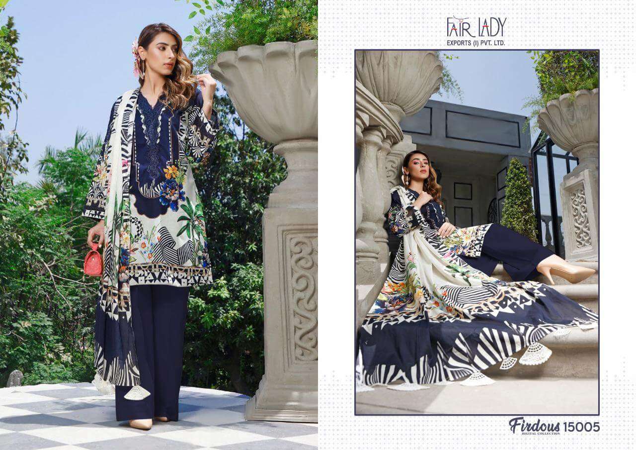 FIRDOUS DIGITAL COLLECTION BY FAIR LADY 15001 TO 15006 SERIES BEAUTIFUL SUITS COLORFUL STYLISH FANCY CASUAL WEAR & ETHNIC WEAR LAWN COTTON DIGITAL PRINT EMBROIDERED DRESSES AT WHOLESALE PRICE
