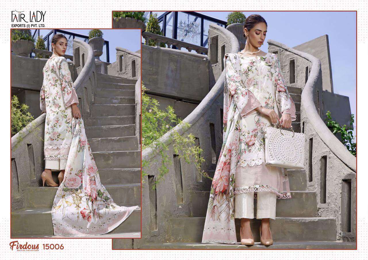 FIRDOUS DIGITAL COLLECTION BY FAIR LADY 15001 TO 15006 SERIES BEAUTIFUL SUITS COLORFUL STYLISH FANCY CASUAL WEAR & ETHNIC WEAR LAWN COTTON DIGITAL PRINT EMBROIDERED DRESSES AT WHOLESALE PRICE