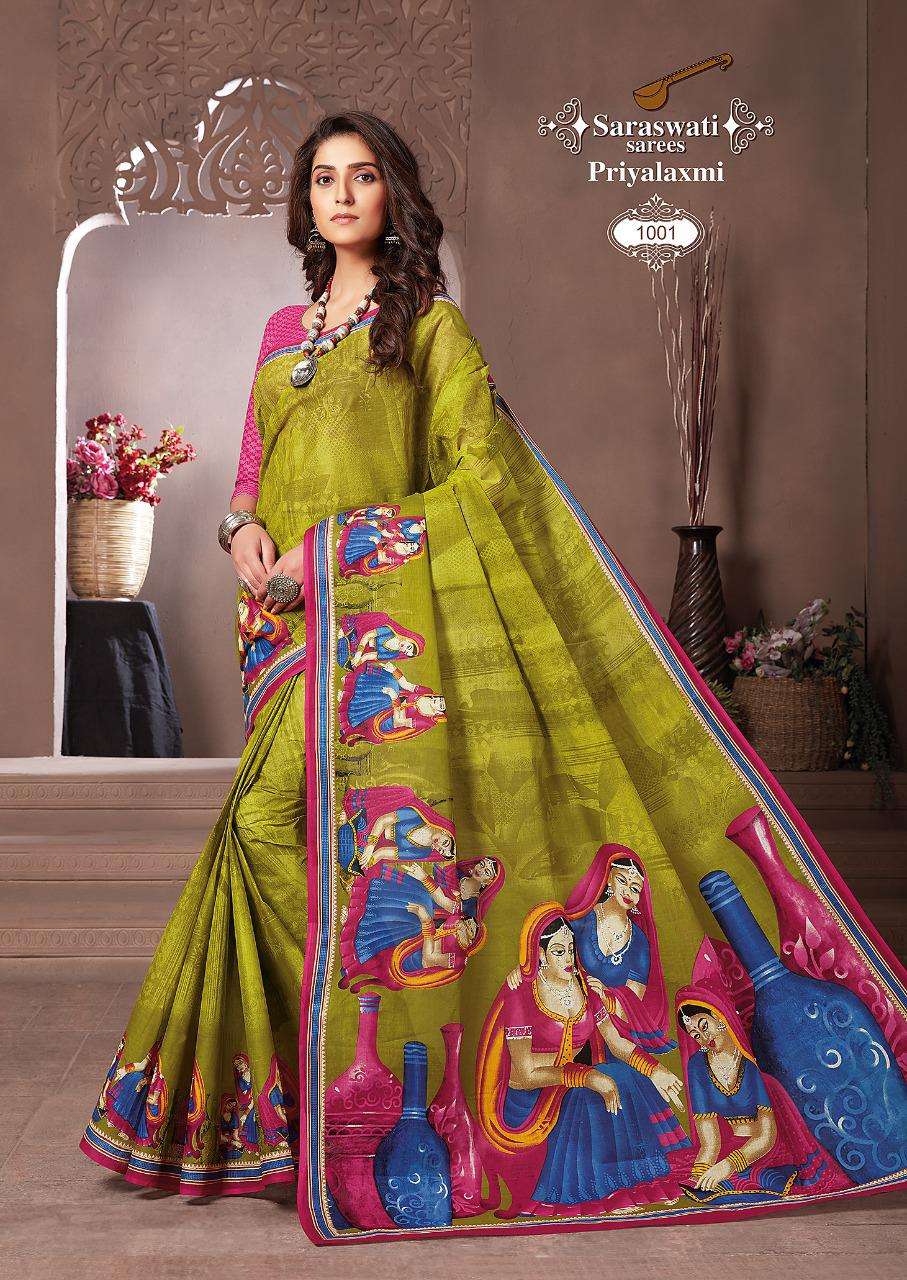 PRIYALAXMI VOL-1 BY SARASWATI SAREES 1001 TO 1030 SERIES INDIAN TRADITIONAL WEAR COLLECTION BEAUTIFUL STYLISH FANCY COLORFUL PARTY WEAR & OCCASIONAL WEAR PURE MAL MAL SAREES AT WHOLESALE PRICE