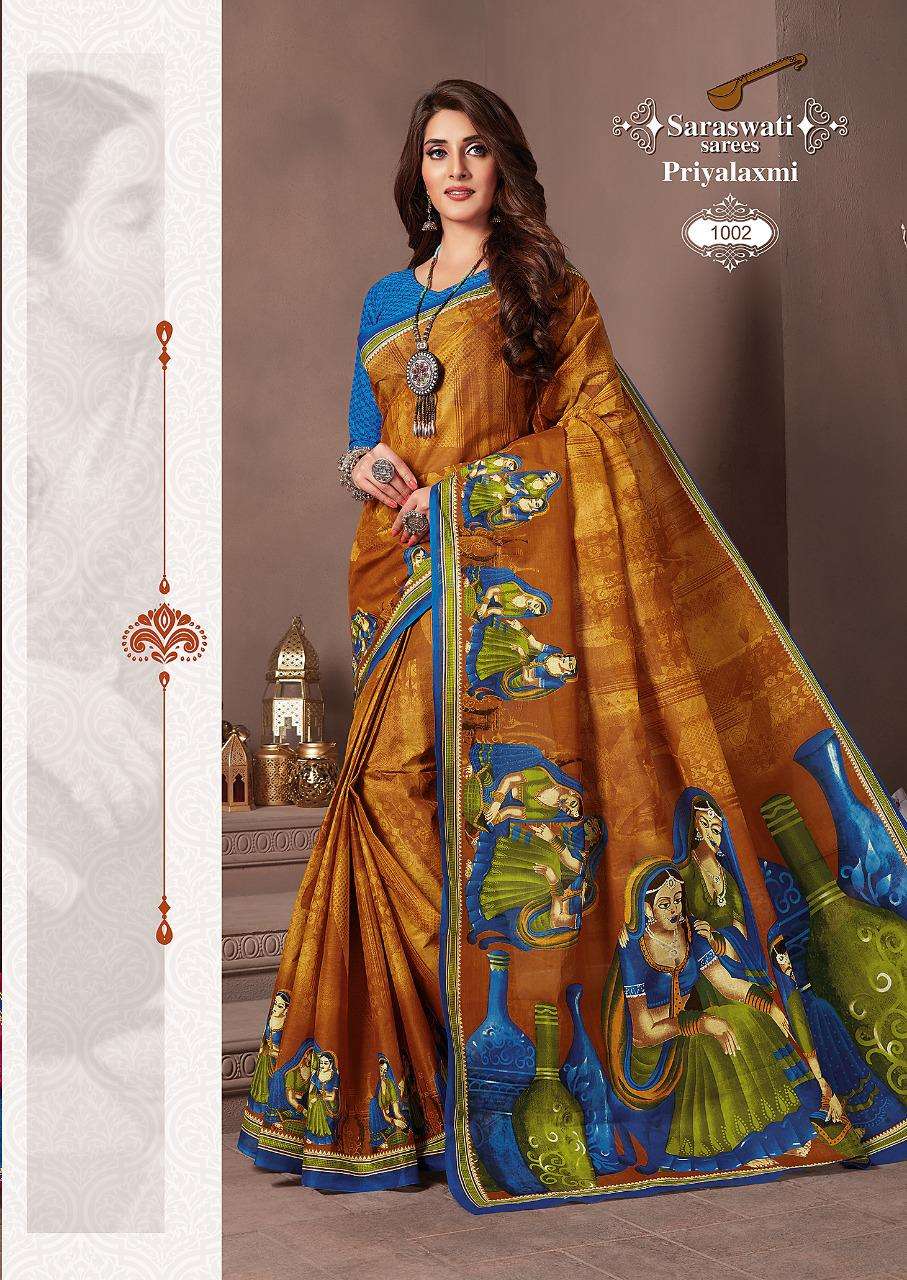 PRIYALAXMI VOL-1 BY SARASWATI SAREES 1001 TO 1030 SERIES INDIAN TRADITIONAL WEAR COLLECTION BEAUTIFUL STYLISH FANCY COLORFUL PARTY WEAR & OCCASIONAL WEAR PURE MAL MAL SAREES AT WHOLESALE PRICE