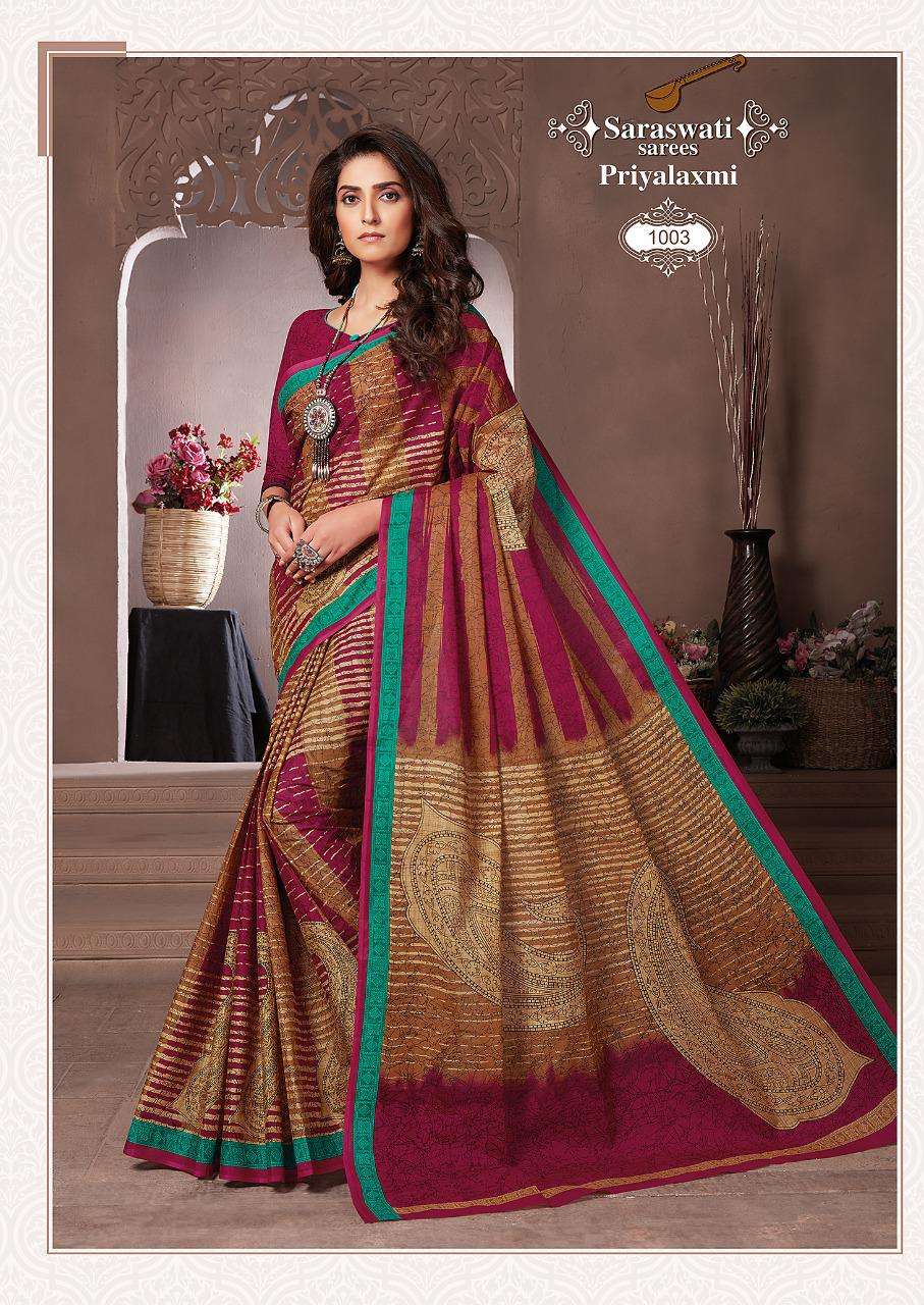 PRIYALAXMI VOL-1 BY SARASWATI SAREES 1001 TO 1030 SERIES INDIAN TRADITIONAL WEAR COLLECTION BEAUTIFUL STYLISH FANCY COLORFUL PARTY WEAR & OCCASIONAL WEAR PURE MAL MAL SAREES AT WHOLESALE PRICE