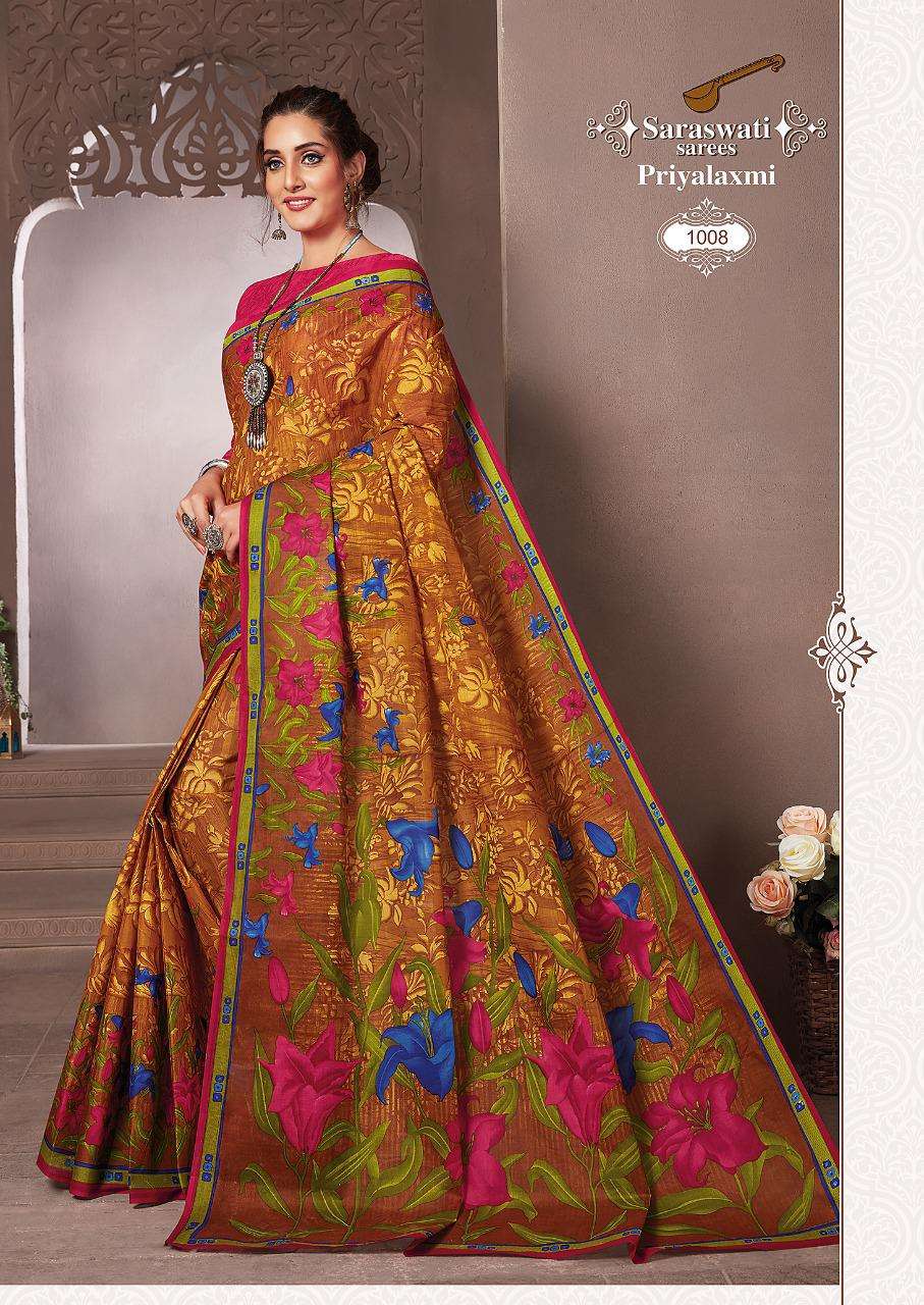 PRIYALAXMI VOL-1 BY SARASWATI SAREES 1001 TO 1030 SERIES INDIAN TRADITIONAL WEAR COLLECTION BEAUTIFUL STYLISH FANCY COLORFUL PARTY WEAR & OCCASIONAL WEAR PURE MAL MAL SAREES AT WHOLESALE PRICE
