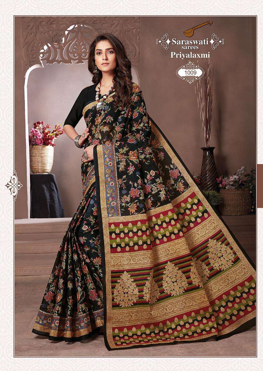 PRIYALAXMI VOL-1 BY SARASWATI SAREES 1001 TO 1030 SERIES INDIAN TRADITIONAL WEAR COLLECTION BEAUTIFUL STYLISH FANCY COLORFUL PARTY WEAR & OCCASIONAL WEAR PURE MAL MAL SAREES AT WHOLESALE PRICE