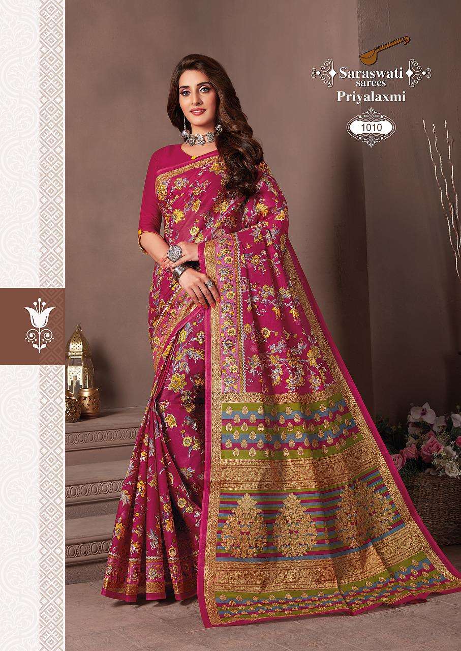 PRIYALAXMI VOL-1 BY SARASWATI SAREES 1001 TO 1030 SERIES INDIAN TRADITIONAL WEAR COLLECTION BEAUTIFUL STYLISH FANCY COLORFUL PARTY WEAR & OCCASIONAL WEAR PURE MAL MAL SAREES AT WHOLESALE PRICE