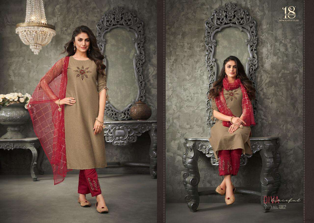 WOMANIYA BY 18 ATTITUDE 1001 TO 1007 SERIES STYLISH FANCY BEAUTIFUL COLORFUL CASUAL WEAR & ETHNIC WEAR PURE MUSLIN DRESSES AT WHOLESALE PRICE