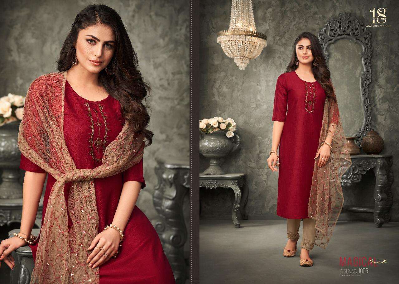 WOMANIYA BY 18 ATTITUDE 1001 TO 1007 SERIES STYLISH FANCY BEAUTIFUL COLORFUL CASUAL WEAR & ETHNIC WEAR PURE MUSLIN DRESSES AT WHOLESALE PRICE