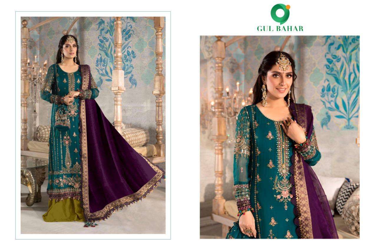 MBROIDERED VOL-1 BY GUL BAHAR 11 TO 14 SERIES BEAUTIFUL STYLISH SUITS FANCY COLORFUL CASUAL WEAR & ETHNIC WEAR & READY TO WEAR GEORGETTE/NET EMBROIDERY DRESSES AT WHOLESALE PRICE