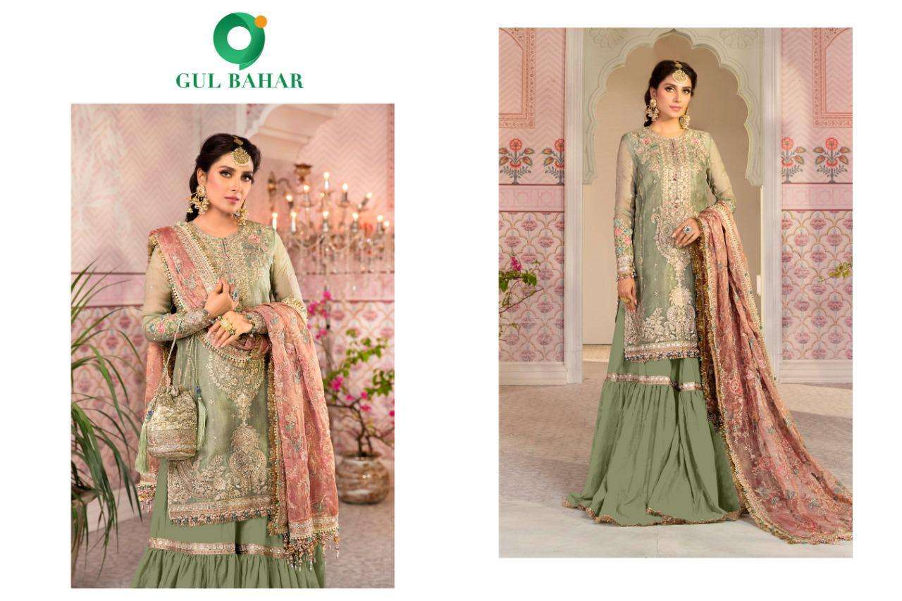 MBROIDERED VOL-1 BY GUL BAHAR 11 TO 14 SERIES BEAUTIFUL STYLISH SUITS FANCY COLORFUL CASUAL WEAR & ETHNIC WEAR & READY TO WEAR GEORGETTE/NET EMBROIDERY DRESSES AT WHOLESALE PRICE