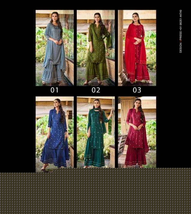 GARVITA BY GLOBAL LOCAL 01 TO 06 SERIES BEAUTIFUL STYLISH SHARARA SUITS FANCY COLORFUL CASUAL WEAR & ETHNIC WEAR & READY TO WEAR MUSLIN EMBROIDERED DRESSES AT WHOLESALE PRICE