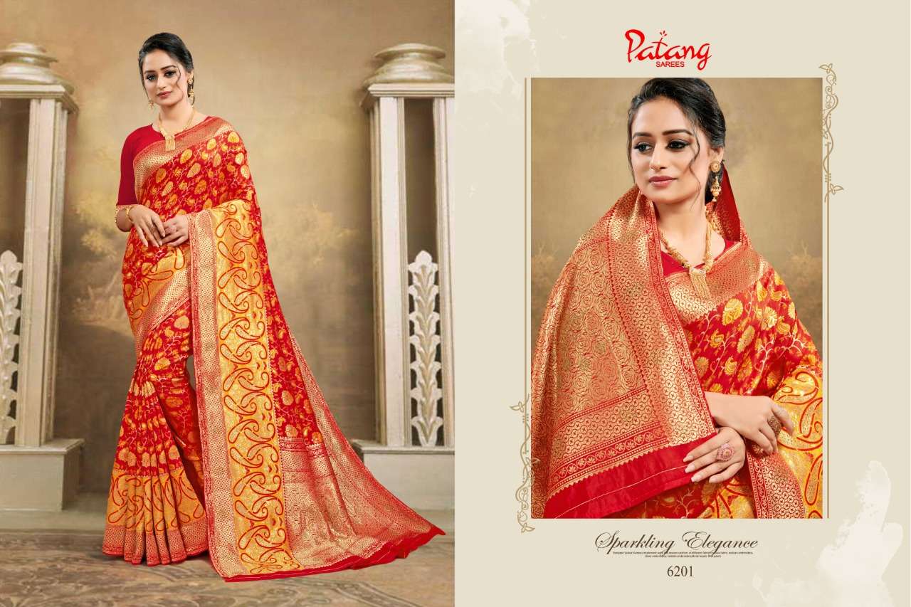 DOUBLE DIAMOND BY PATANG SAREES 6201 TO 6208 SERIES INDIAN TRADITIONAL WEAR COLLECTION BEAUTIFUL STYLISH FANCY COLORFUL PARTY WEAR & OCCASIONAL WEAR FANCY SAREES AT WHOLESALE PRICE