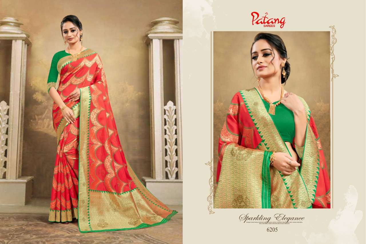 DOUBLE DIAMOND BY PATANG SAREES 6201 TO 6208 SERIES INDIAN TRADITIONAL WEAR COLLECTION BEAUTIFUL STYLISH FANCY COLORFUL PARTY WEAR & OCCASIONAL WEAR FANCY SAREES AT WHOLESALE PRICE