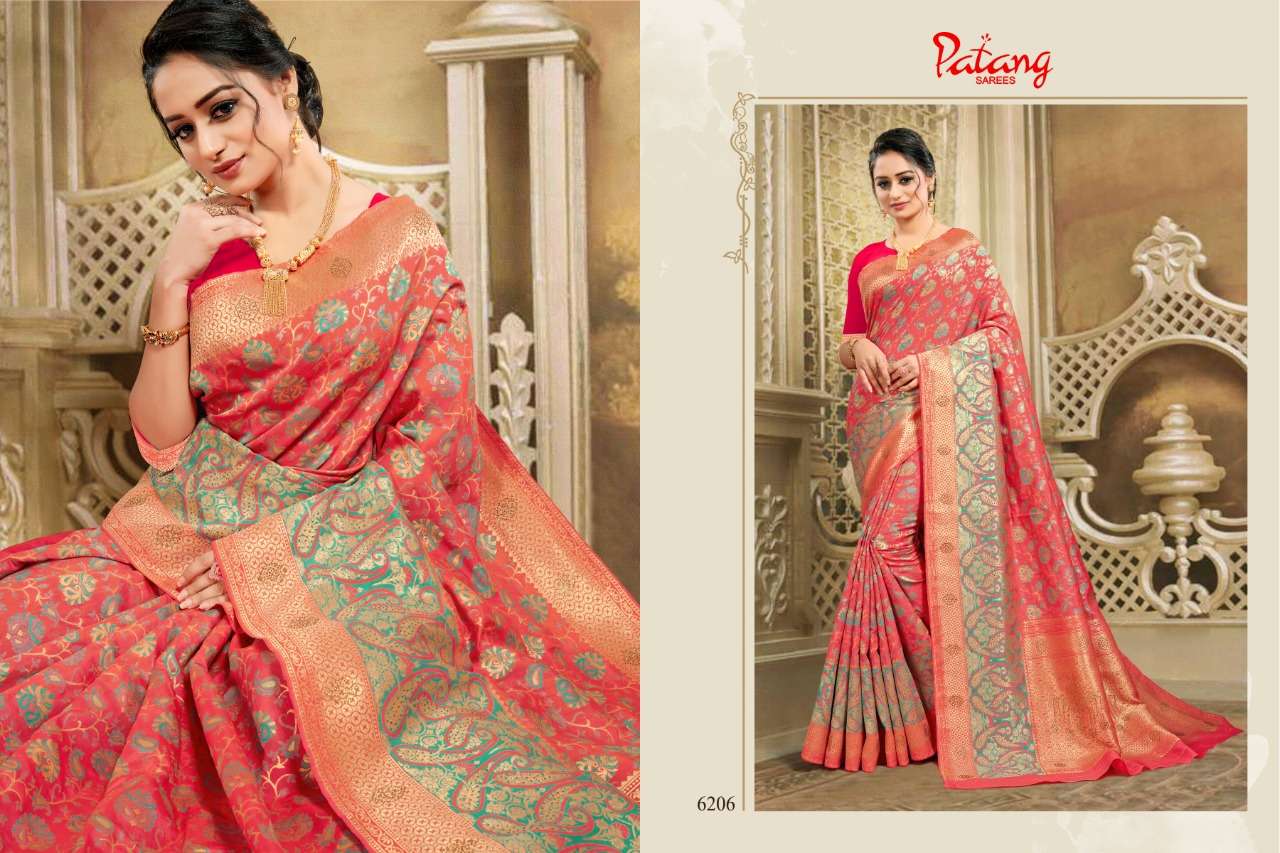 DOUBLE DIAMOND BY PATANG SAREES 6201 TO 6208 SERIES INDIAN TRADITIONAL WEAR COLLECTION BEAUTIFUL STYLISH FANCY COLORFUL PARTY WEAR & OCCASIONAL WEAR FANCY SAREES AT WHOLESALE PRICE