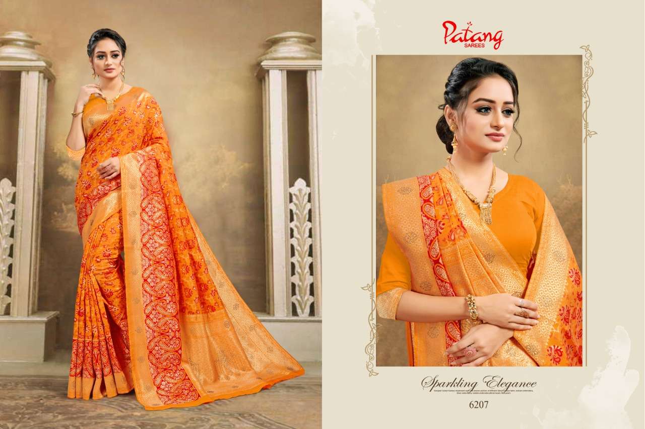 DOUBLE DIAMOND BY PATANG SAREES 6201 TO 6208 SERIES INDIAN TRADITIONAL WEAR COLLECTION BEAUTIFUL STYLISH FANCY COLORFUL PARTY WEAR & OCCASIONAL WEAR FANCY SAREES AT WHOLESALE PRICE