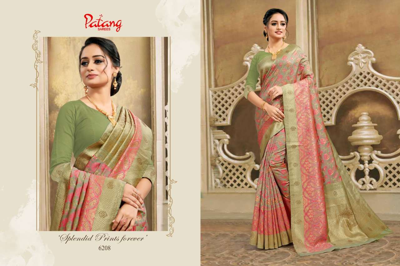 DOUBLE DIAMOND BY PATANG SAREES 6201 TO 6208 SERIES INDIAN TRADITIONAL WEAR COLLECTION BEAUTIFUL STYLISH FANCY COLORFUL PARTY WEAR & OCCASIONAL WEAR FANCY SAREES AT WHOLESALE PRICE