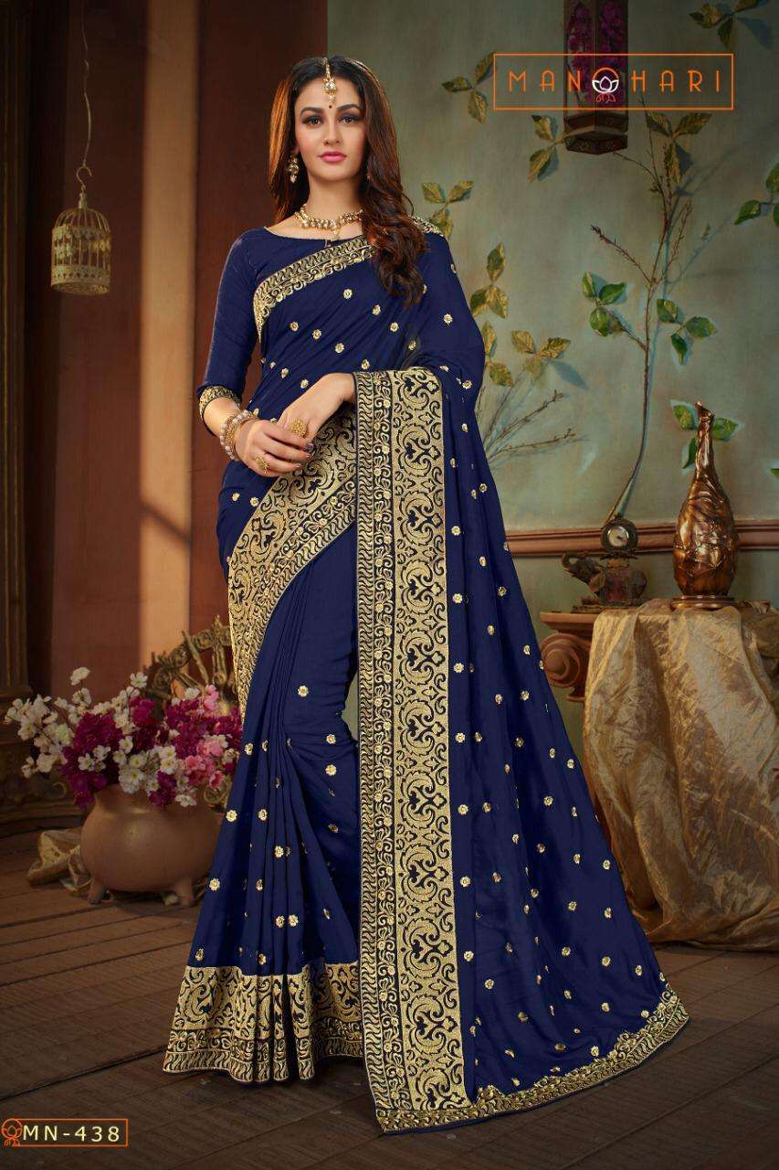 MANOHARI VOL-3 BY MANOHARI 438 TO 442 SERIES INDIAN TRADITIONAL WEAR COLLECTION BEAUTIFUL STYLISH FANCY COLORFUL PARTY WEAR & OCCASIONAL WEAR VICHITRA SILK SAREES AT WHOLESALE PRICE