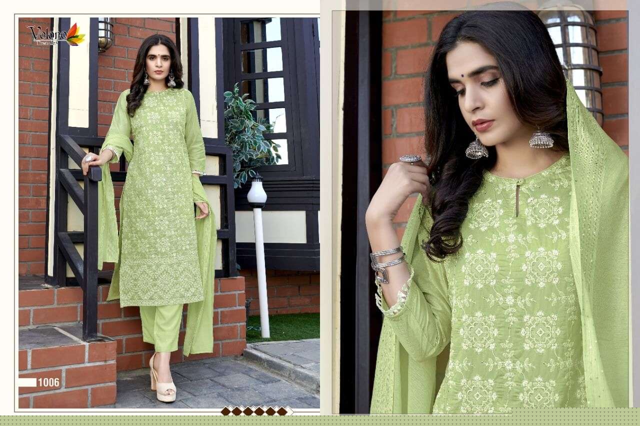 Schiffli Vol-2 By Volono Trendz 1001 To 1006 Series Beautiful Suits Colorful Stylish Fancy Casual Wear & Ethnic Wear Pure Viscose Chanderi With Lakhnavi Work Dresses At Wholesale Price