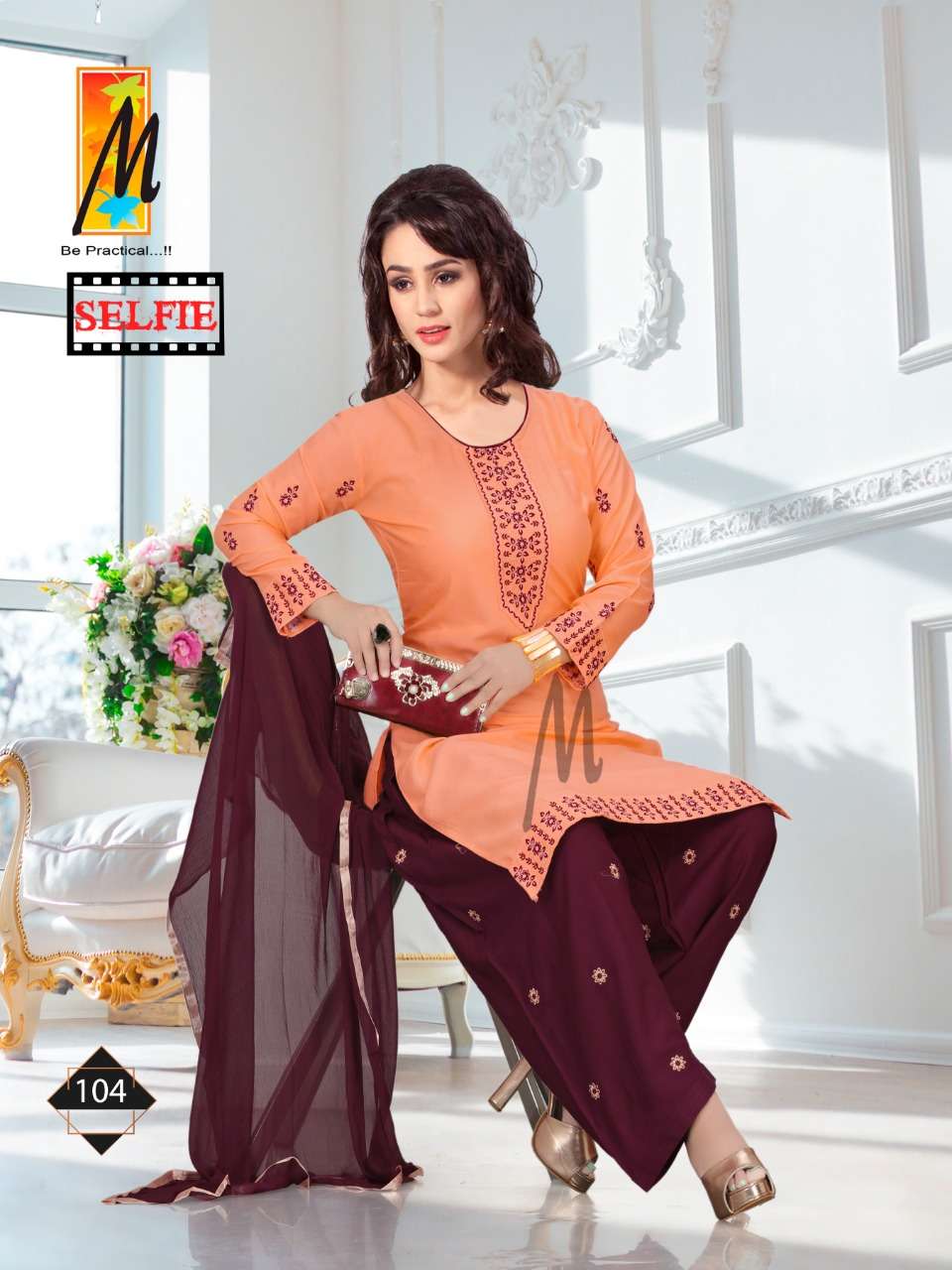 SELFIE BY M BE PRACTICAL 101 TO 108 SERIES BEAUTIFUL STYLISH SUITS FANCY COLORFUL CASUAL WEAR & ETHNIC WEAR & READY TO WEAR RAYON EMBROIDERED DRESSES AT WHOLESALE PRICE