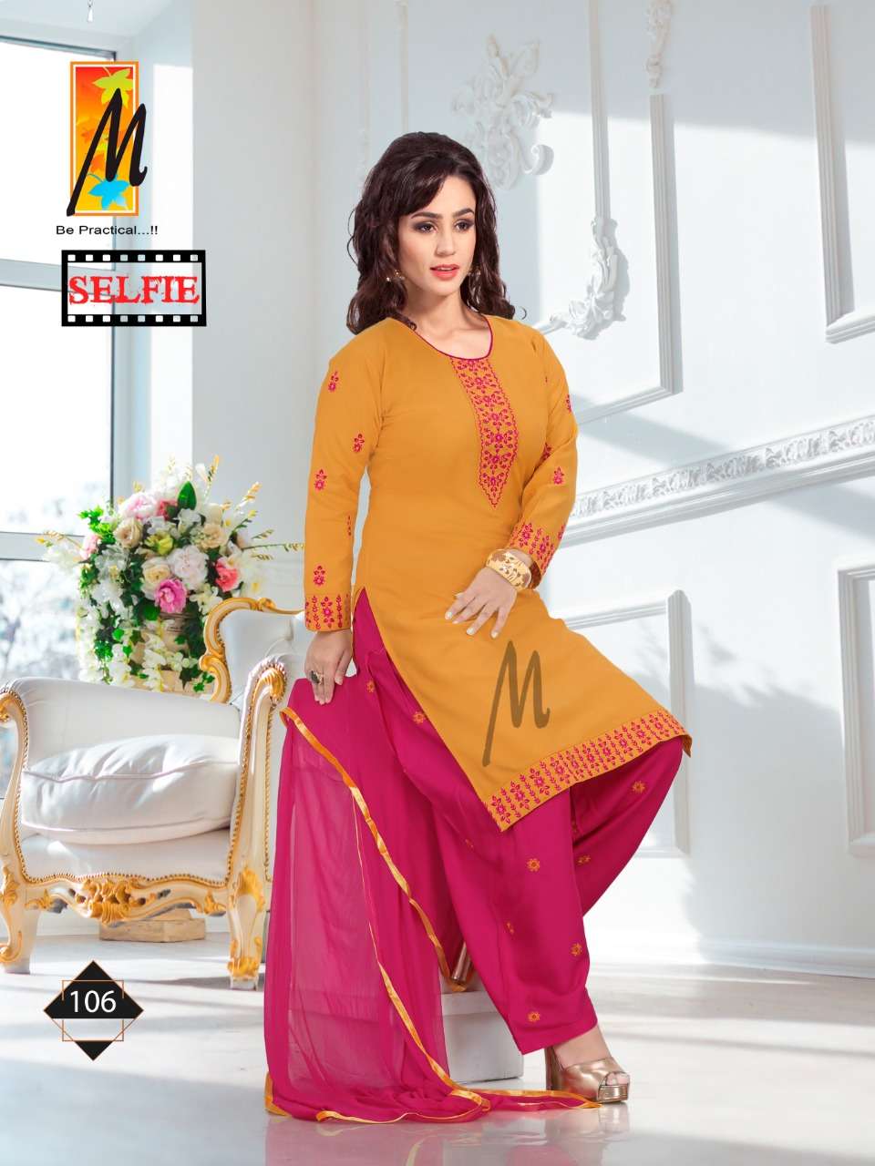 SELFIE BY M BE PRACTICAL 101 TO 108 SERIES BEAUTIFUL STYLISH SUITS FANCY COLORFUL CASUAL WEAR & ETHNIC WEAR & READY TO WEAR RAYON EMBROIDERED DRESSES AT WHOLESALE PRICE