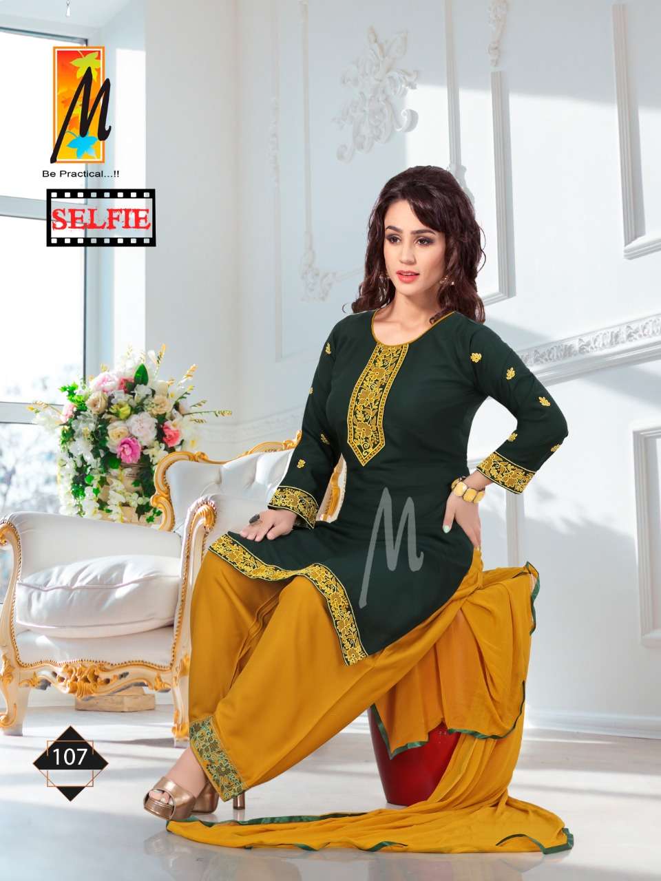 SELFIE BY M BE PRACTICAL 101 TO 108 SERIES BEAUTIFUL STYLISH SUITS FANCY COLORFUL CASUAL WEAR & ETHNIC WEAR & READY TO WEAR RAYON EMBROIDERED DRESSES AT WHOLESALE PRICE