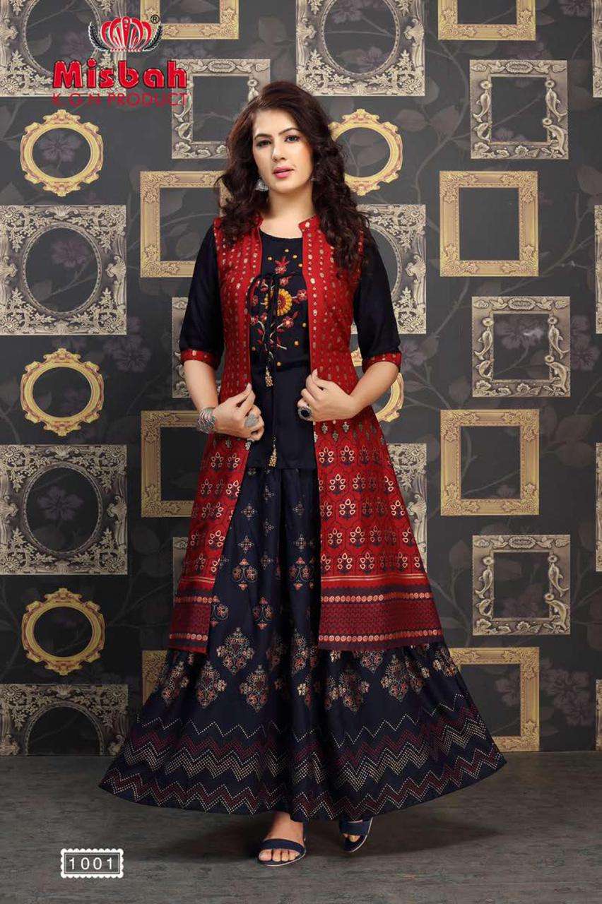 NAYANTARA BY MISBAH 1001 TO 1006 SERIES DESIGNER STYLISH FANCY COLORFUL BEAUTIFUL PARTY WEAR & ETHNIC WEAR COLLECTION RAYON GOLD PRINT KURTIS WITH BOTTOM AT WHOLESALE PRICE