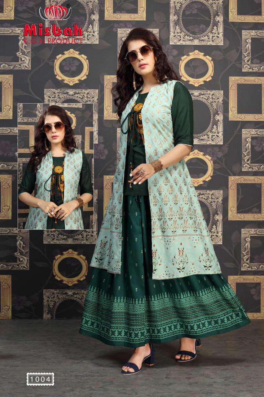 NAYANTARA BY MISBAH 1001 TO 1006 SERIES DESIGNER STYLISH FANCY COLORFUL BEAUTIFUL PARTY WEAR & ETHNIC WEAR COLLECTION RAYON GOLD PRINT KURTIS WITH BOTTOM AT WHOLESALE PRICE