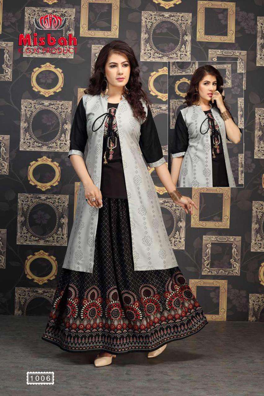 NAYANTARA BY MISBAH 1001 TO 1006 SERIES DESIGNER STYLISH FANCY COLORFUL BEAUTIFUL PARTY WEAR & ETHNIC WEAR COLLECTION RAYON GOLD PRINT KURTIS WITH BOTTOM AT WHOLESALE PRICE