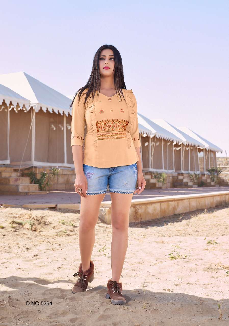 TOPSY VOL-13 BY YAMI FASHION 5261 TO 5269 SERIES BEAUTIFUL STYLISH FANCY COLORFUL CASUAL WEAR & ETHNIC WEAR HEAVY RAYON EMBROIDERED TOPS AT WHOLESALE PRICE