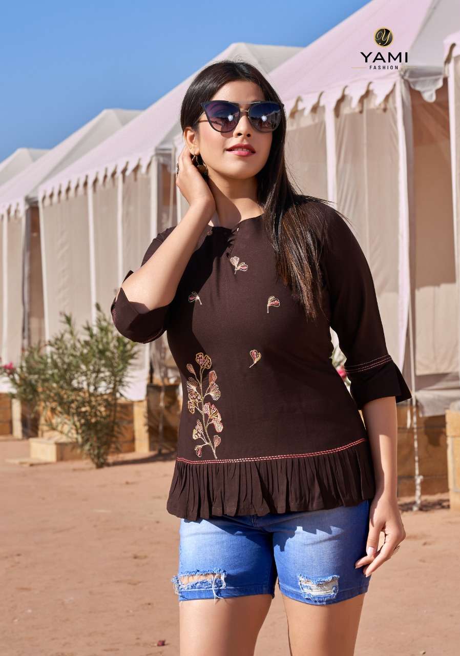 TOPSY VOL-13 BY YAMI FASHION 5261 TO 5269 SERIES BEAUTIFUL STYLISH FANCY COLORFUL CASUAL WEAR & ETHNIC WEAR HEAVY RAYON EMBROIDERED TOPS AT WHOLESALE PRICE